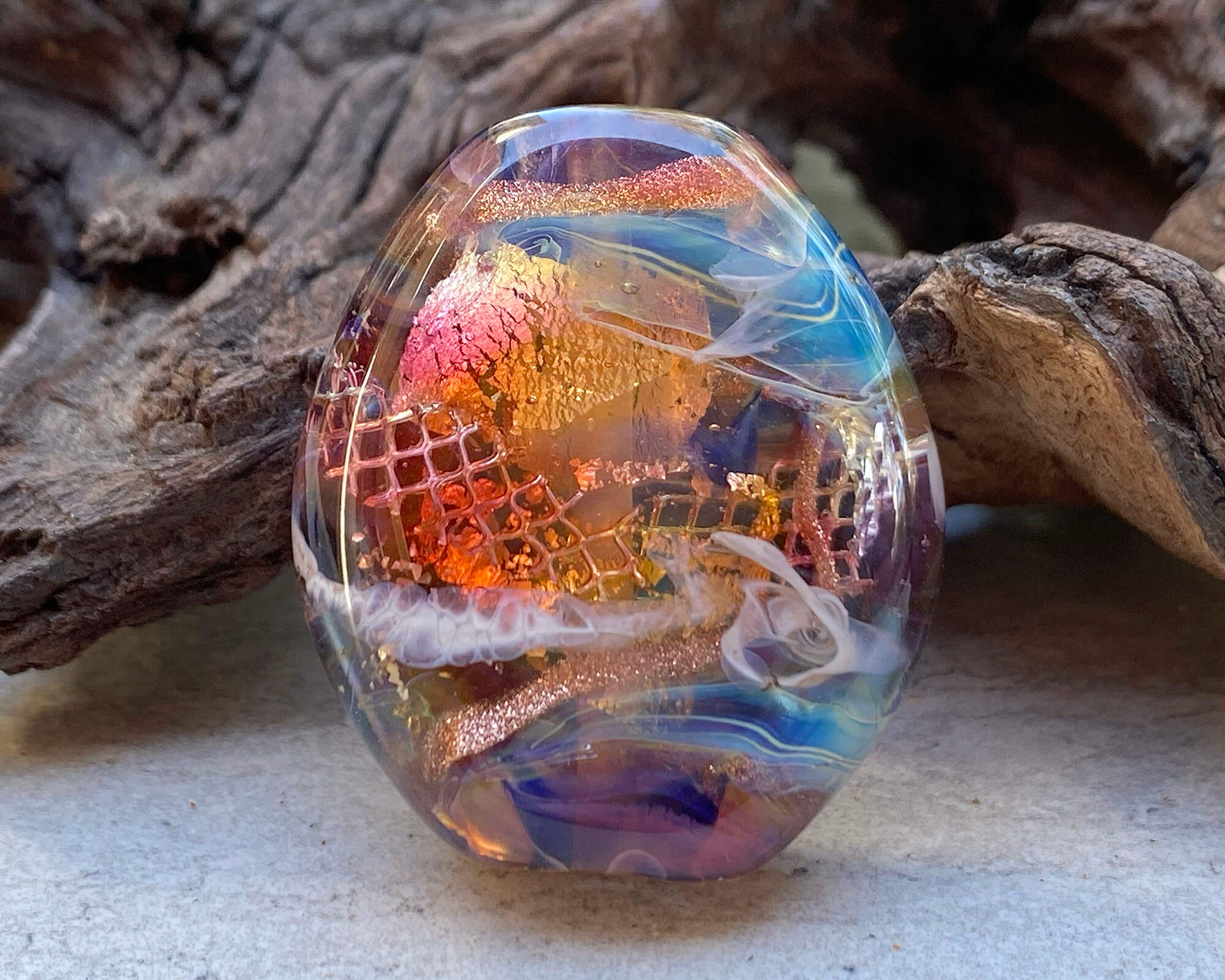 Rainbow Sunken Treasure Lampwork Glass Focal Bead SRA - Handmade Artisan Jewelry Making Supplies for Necklaces, Bracelets & DIY Crafts