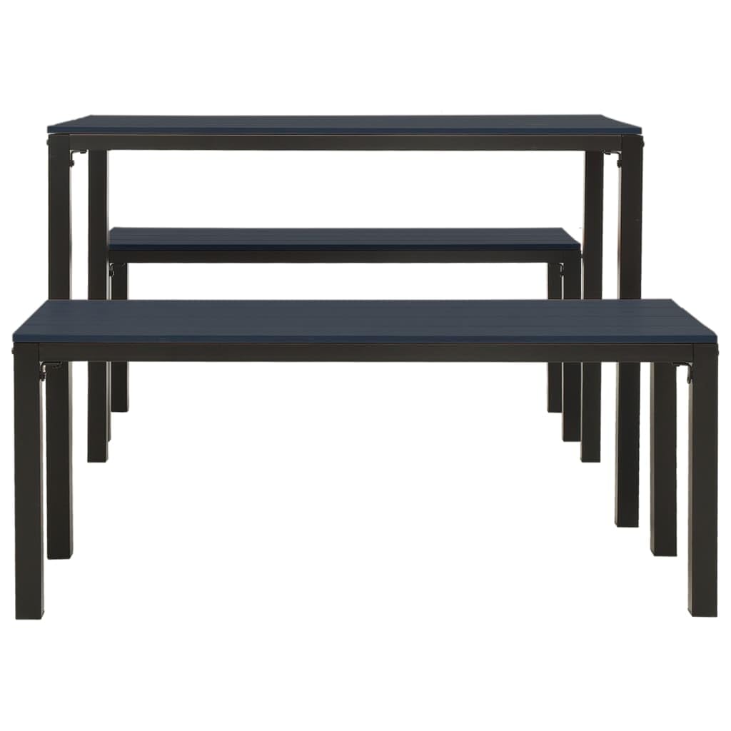 vidaXL 3-Piece Patio Dining Set - Outdoor Steel & WPC Furniture with Weather-Resistant Table & 2 Benches - Black - Perfect for Backyard, Garden or Poolside Dining