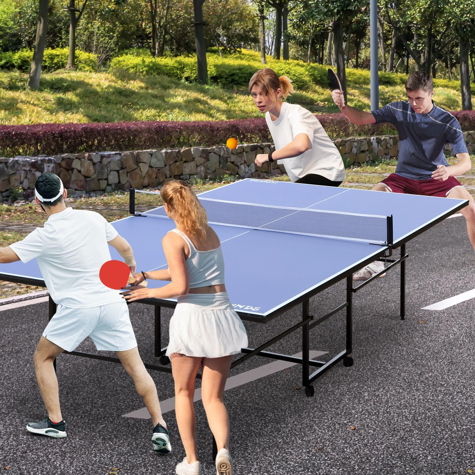 9ft Foldable Portable Ping Pong Table Set with Net, 2 Paddles & 3 Balls - Mid-Size Indoor Table Tennis for Home, Office & Game Room Entertainment