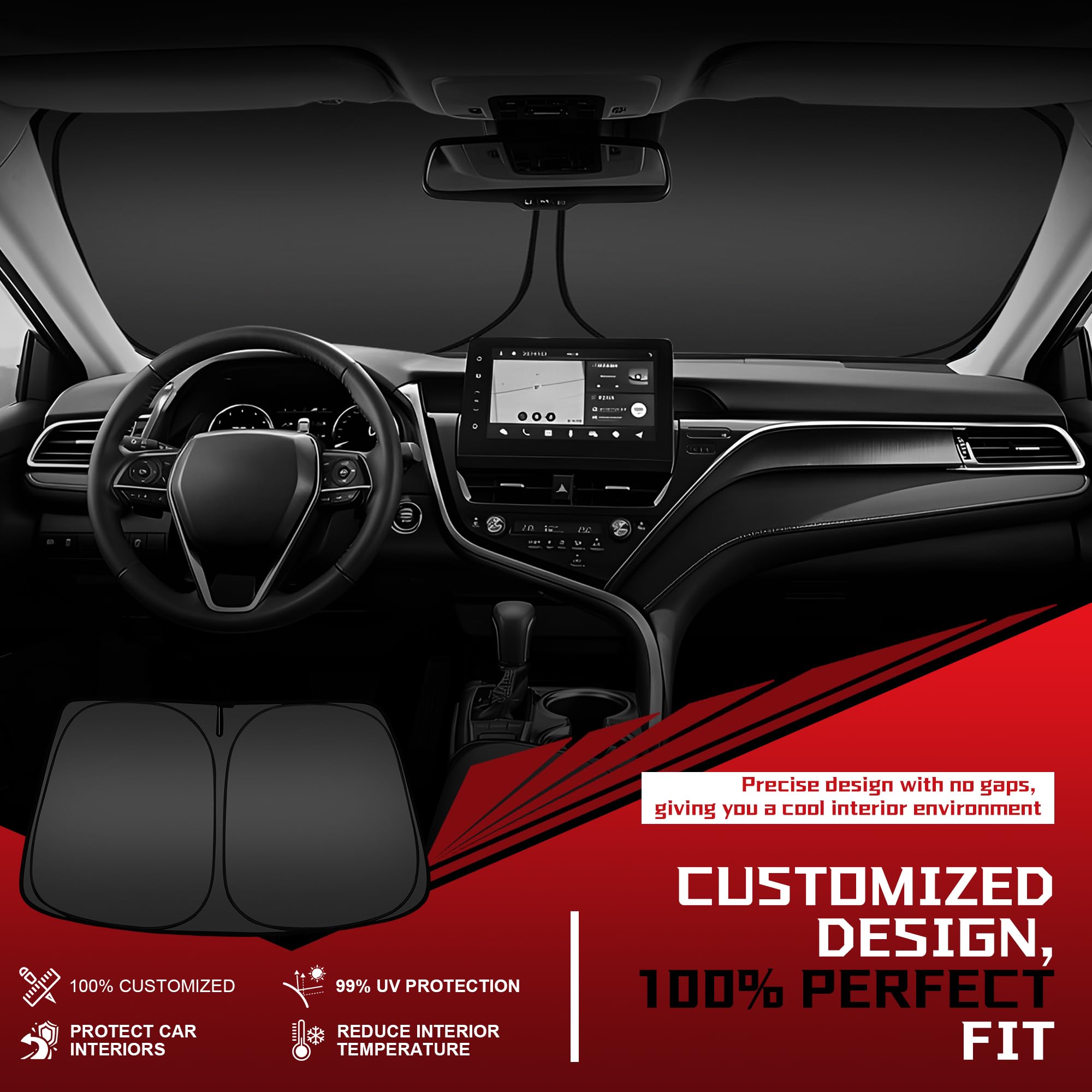**Custom Fit Windshield Sun Shade for Honda Accord Sedan 2018-2025 | Foldable Car Sunshade Blocks 99% UV Rays & Heat | Automotive Interior Protector for Parking & Outdoor Use**
