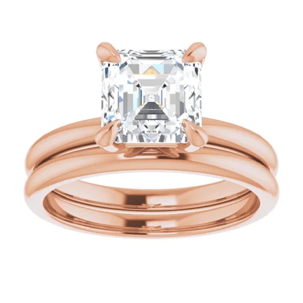 Exquisite 3 Carat Asscher Cut Moissanite Engagement Ring Set in Rose Gold - Handmade Solitaire Bridal Wedding Ring for Women, 10K 14K 18K Gold Options, VVS1 Colorless Diamond Alternative - Perfect for Proposals, Anniversaries & Romantic Gifts
