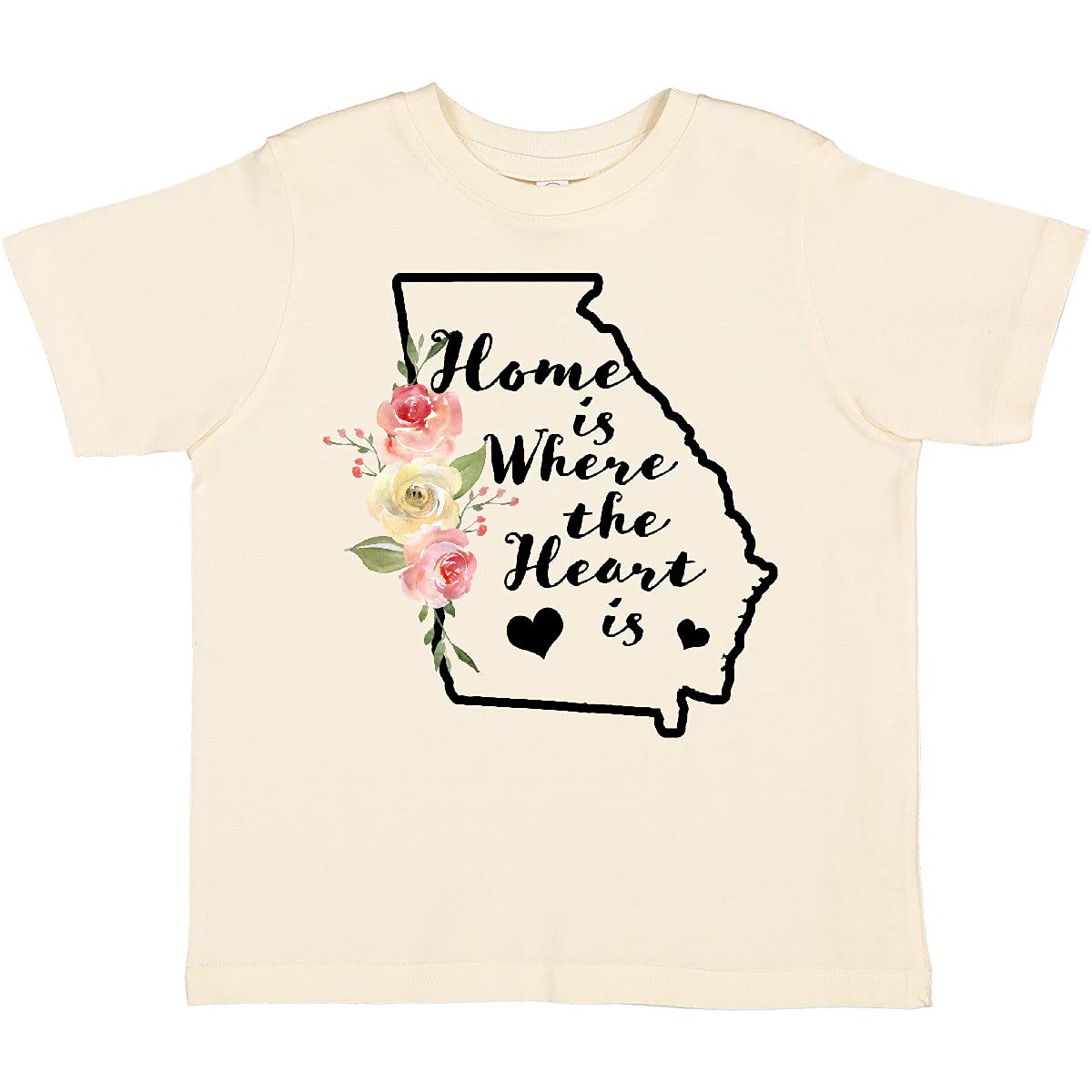 Inktastic Georgia Home Where The Heart Is Watercolor Floral Toddler T-Shirt - Cute Baby Girl Outfit for Family Photos, Playdates & Special Occasions