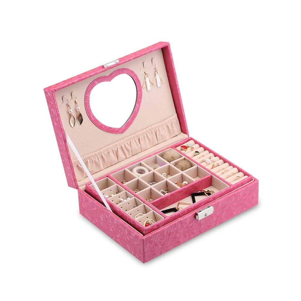 Premium Large Capacity Jewelry Organizer Box with Mirror - 2-Layer Storage for Earrings, Necklaces & Accessories | Rose Red Jewelry Case for Travel & Vanity Organization