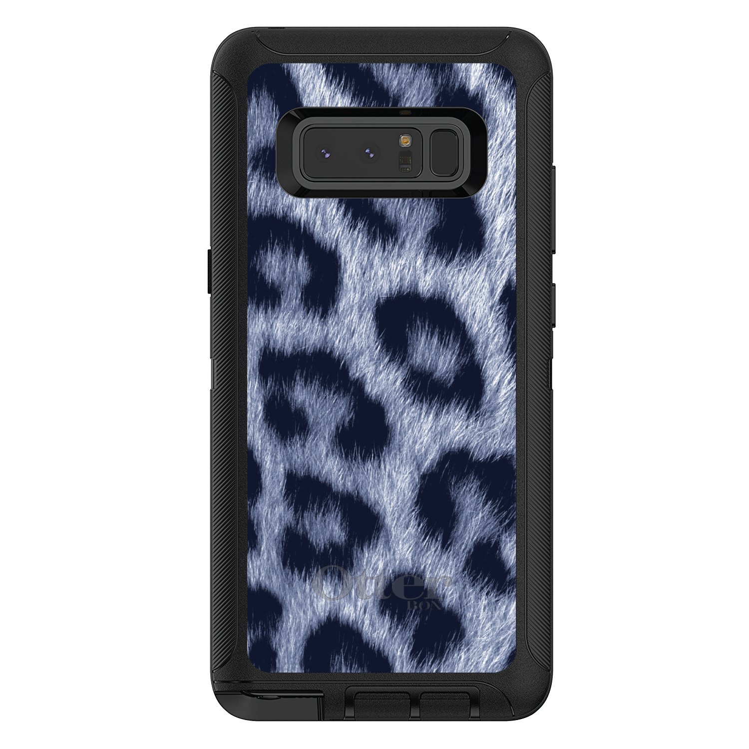 DistinctInk Samsung Galaxy Note 8 Case - Black Custom Protective Cover with Blue Black Leopard Print | Durable Replacement for OtterBox Defender | Perfect for Work, Travel & Everyday Use