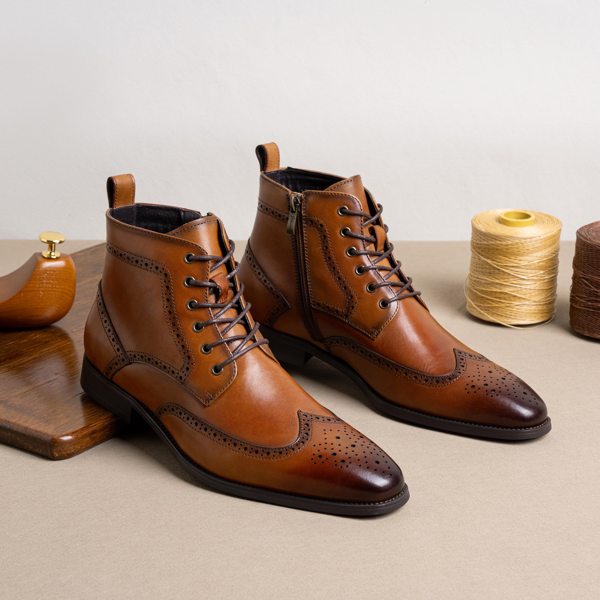 Premium Men's Leather Dress Boots - Cap-Toe Fashion Boots for Business & Casual Wear | Comfortable & Stylish Footwear for Office, Parties & Outdoor Events
