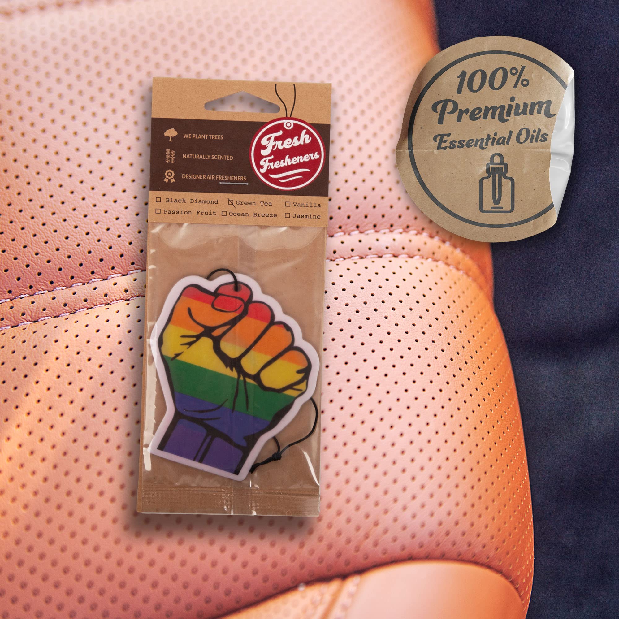 Premium Pride Car Air Freshener 4 Pack - Long Lasting Scented with Essential Oils by Fresh Fresheners - Eliminate Odors & Freshen Your Car, Office or Home