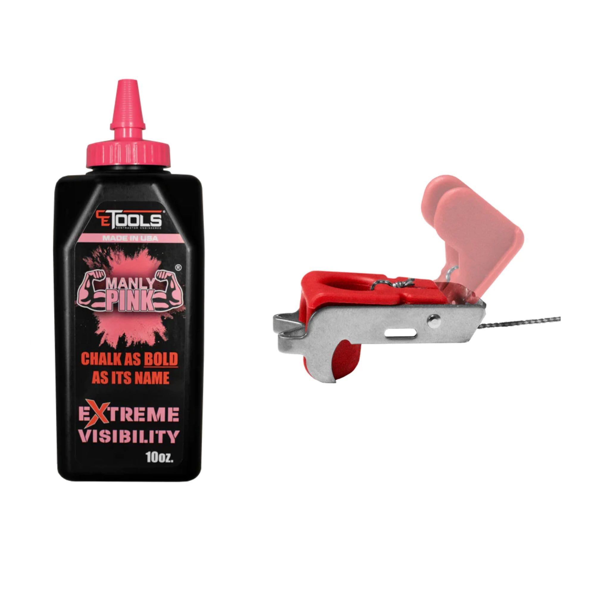 CE Tools Snapback Releasable Chalk Line Tip with High-Visibility Pink Marking Chalk - Perfect for Construction, Carpentry, and DIY Projects