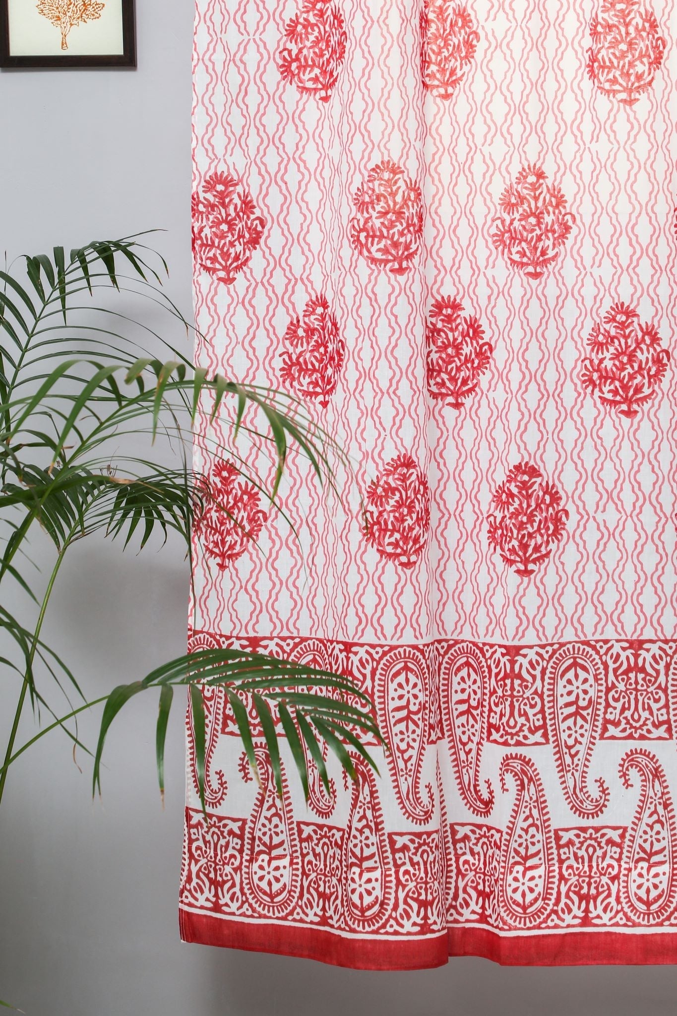 Dazzling Rose Handblock Printed Cotton Door Curtain - Traditional Indian Block Print Window Curtain for Living Room, Bedroom & Home Decor