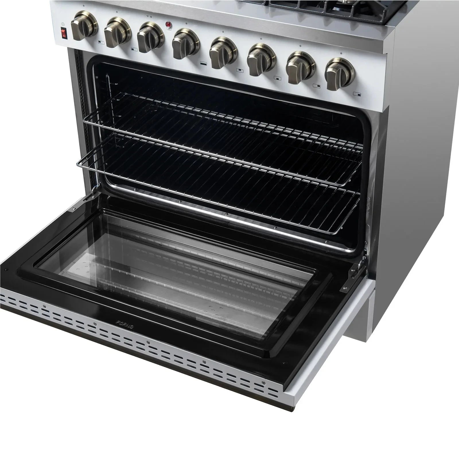 Forno Galiano 36-Inch Freestanding Dual Fuel Range - Gas Stove & Electric Oven in White with Antique Brass Trim (Model FFSGS6156 36WHT) | Professional Kitchen Appliance for Home Chefs & Cooking Enthusiasts