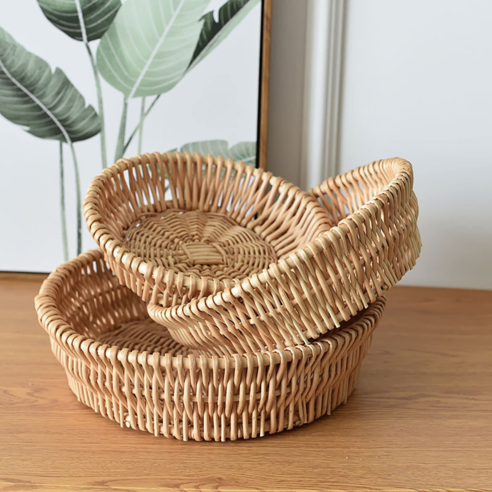 Handmade Round Wicker Bread Basket - Small Woven Rattan Serving Tray for Fruits, Vegetables & Home Storage | Perfect for Kitchen, Dining Table & Picnic Use