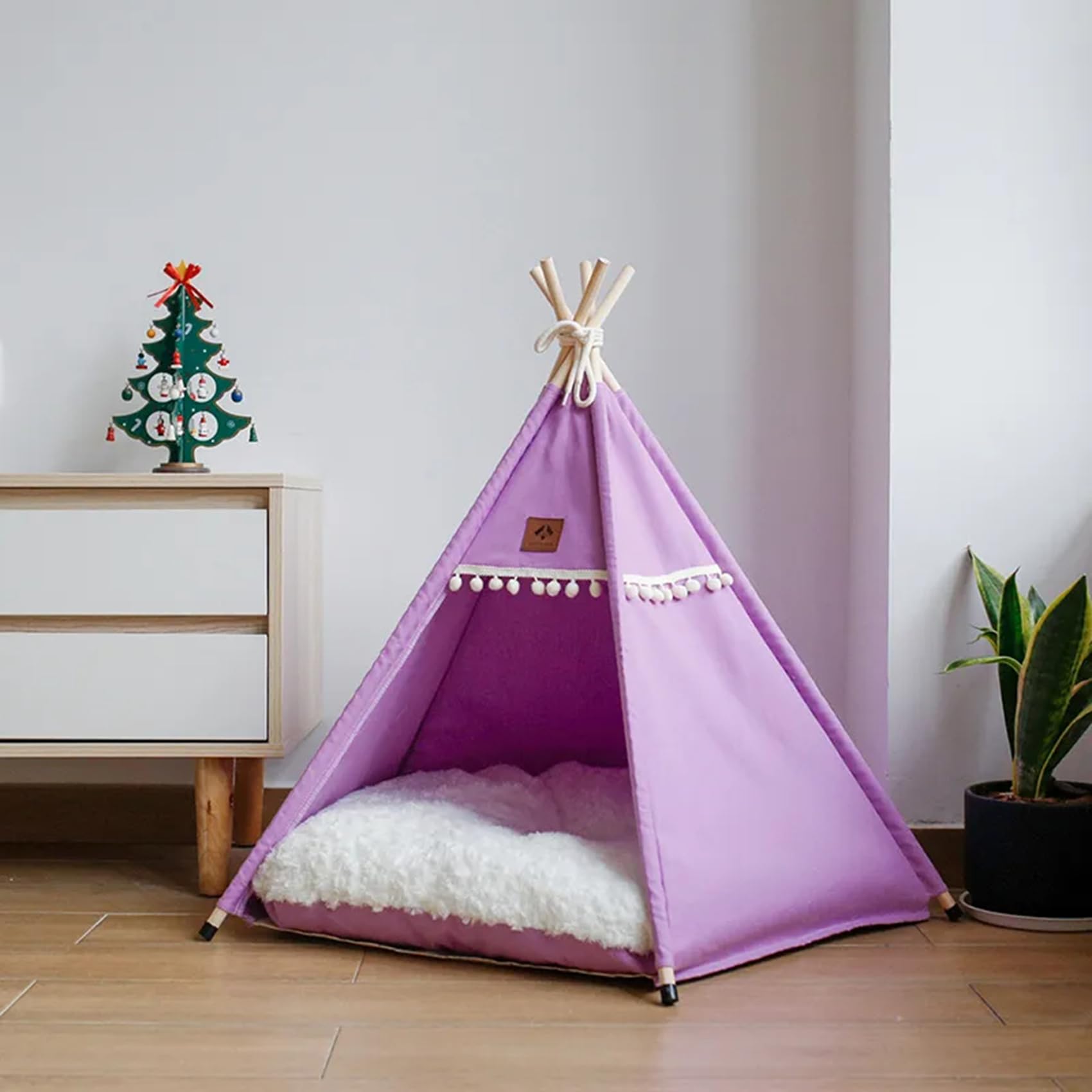 Cozy Pet Tent Bed with Thick Cushion - Indoor Cat & Dog House for Deep Sleep (40x40x50cm, Purple) - Perfect for Puppy Nap Time