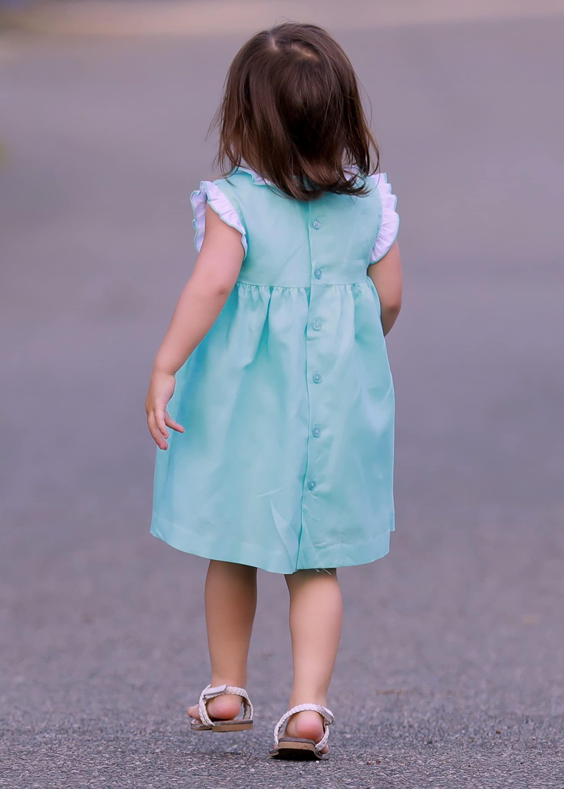 Blue Linen Hand-Smocked Babydoll Dress for Toddlers & Infants - Perfect for Special Occasions, Photo Shoots & Summer Outfits