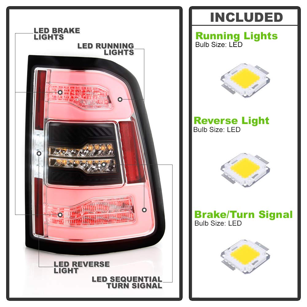 ACANII LED Tail Lights for 2019-2022 Ram 1500 - Chrome Sequential Turn Signal Lamps (Pair) - Upgrade Your Truck's Style & Safety for Night Driving and Enhanced Visibility