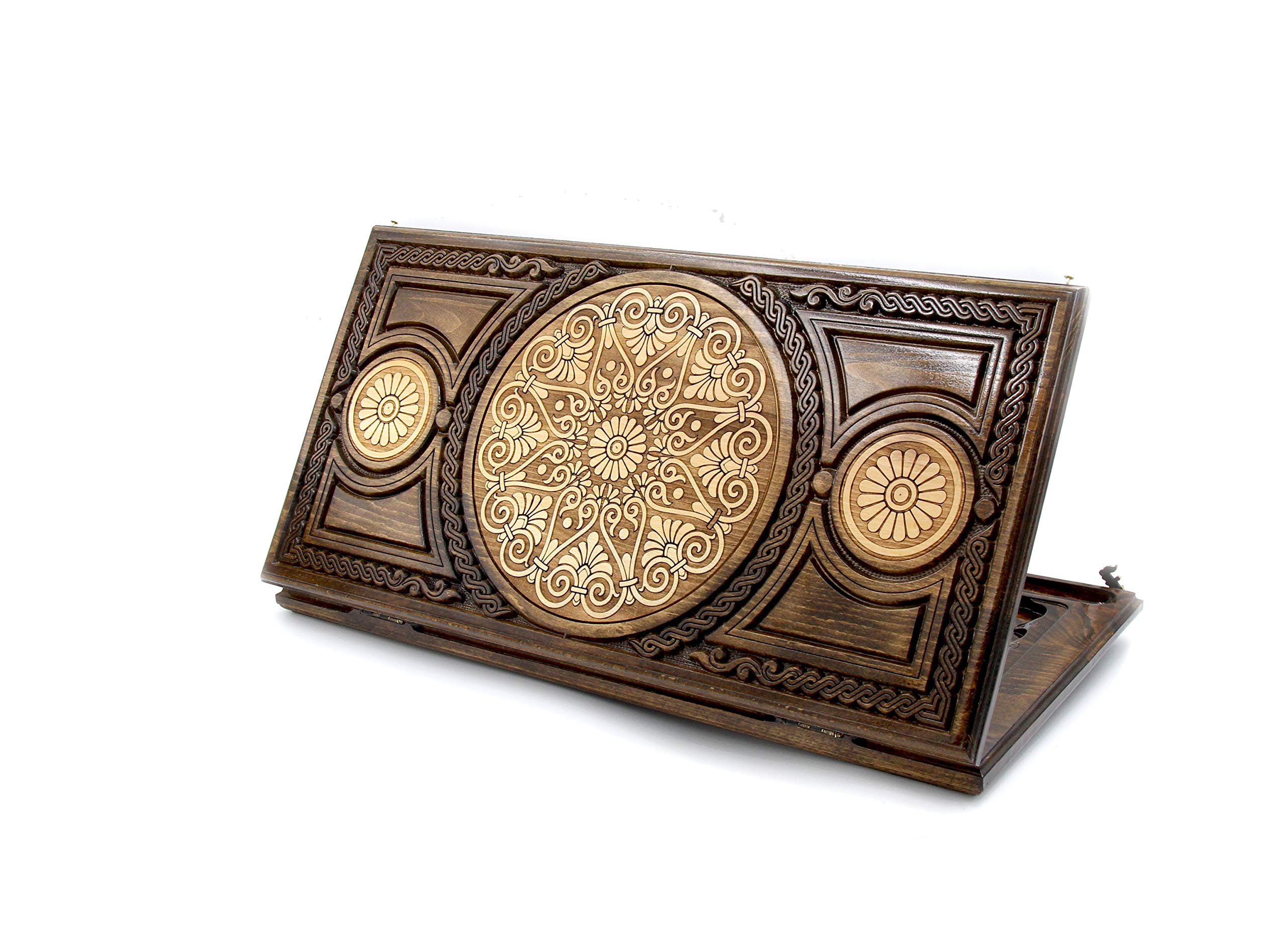 Handmade Wooden Backgammon Board Game - Armenian Nardi Nardy Set with Floral Carvings | Perfect for Checkers, Chess & Table Games | Great Gift for Game Nights & Home Decor