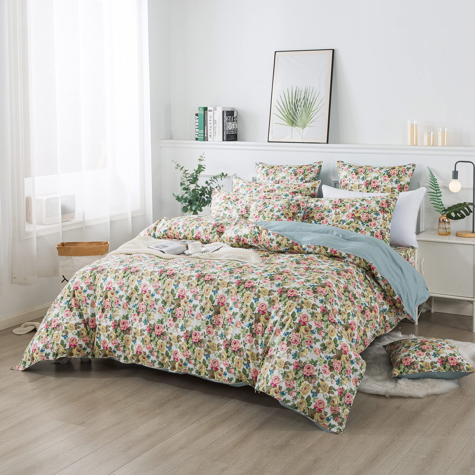 FADFAY 100% Cotton Twin XL Duvet Cover Set - Vintage Rose Floral Farmhouse Bedding for Girls, 3-Piece Comforter Cover with Hidden Zipper (Twin XL) | Perfect for Country Chic Bedrooms, Guest Rooms & Cozy Farmhouse Decor