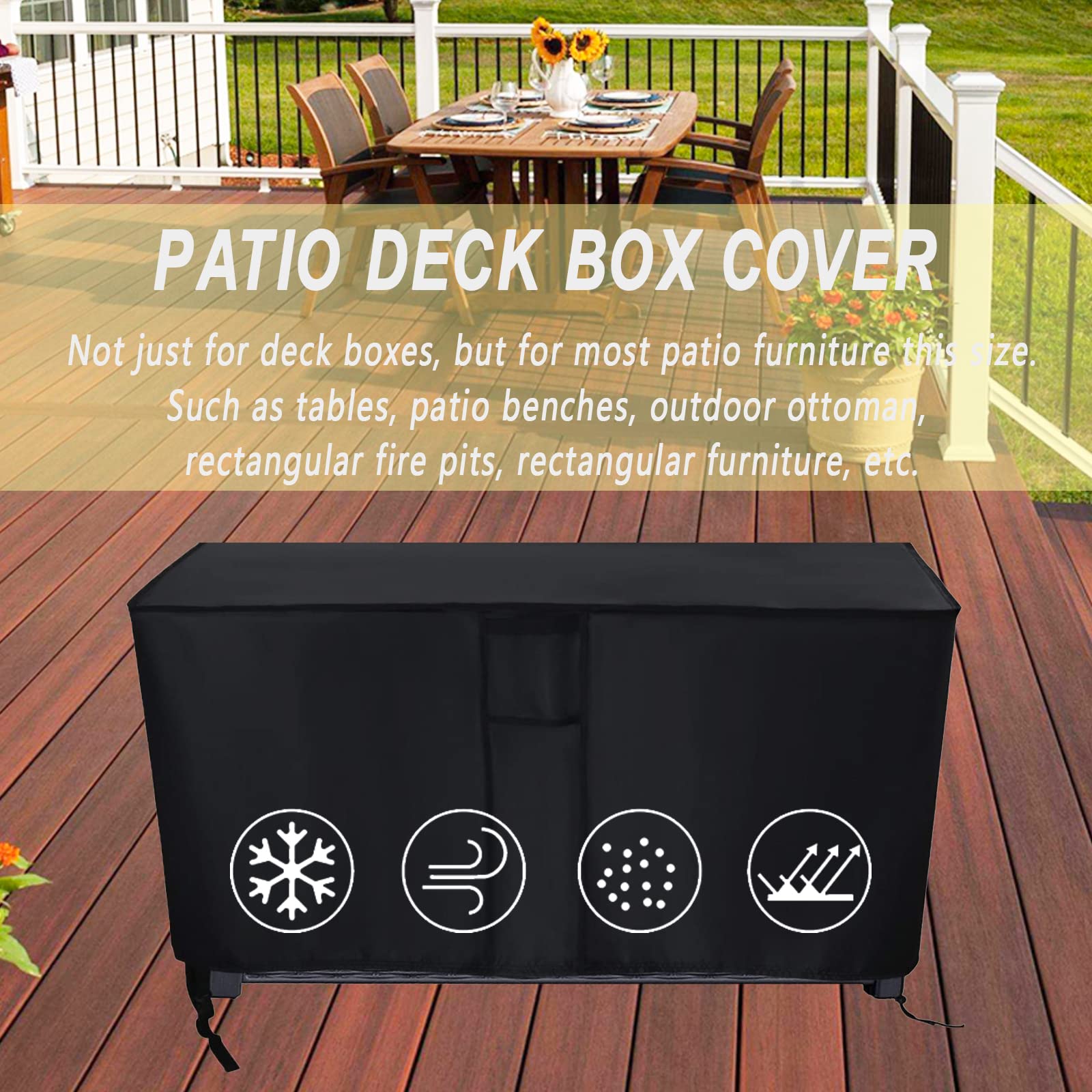 Waterproof Kingling Deck Box Cover for Keter 71 Gallon Outdoor Storage Box - Black (46