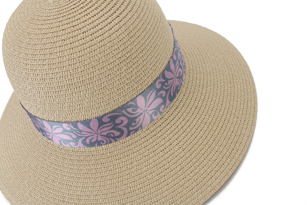 Stylish Beige and Pink Orchid Print Hat for Women - Perfect for Beach Vacations, Summer Outfits, and Outdoor Adventures