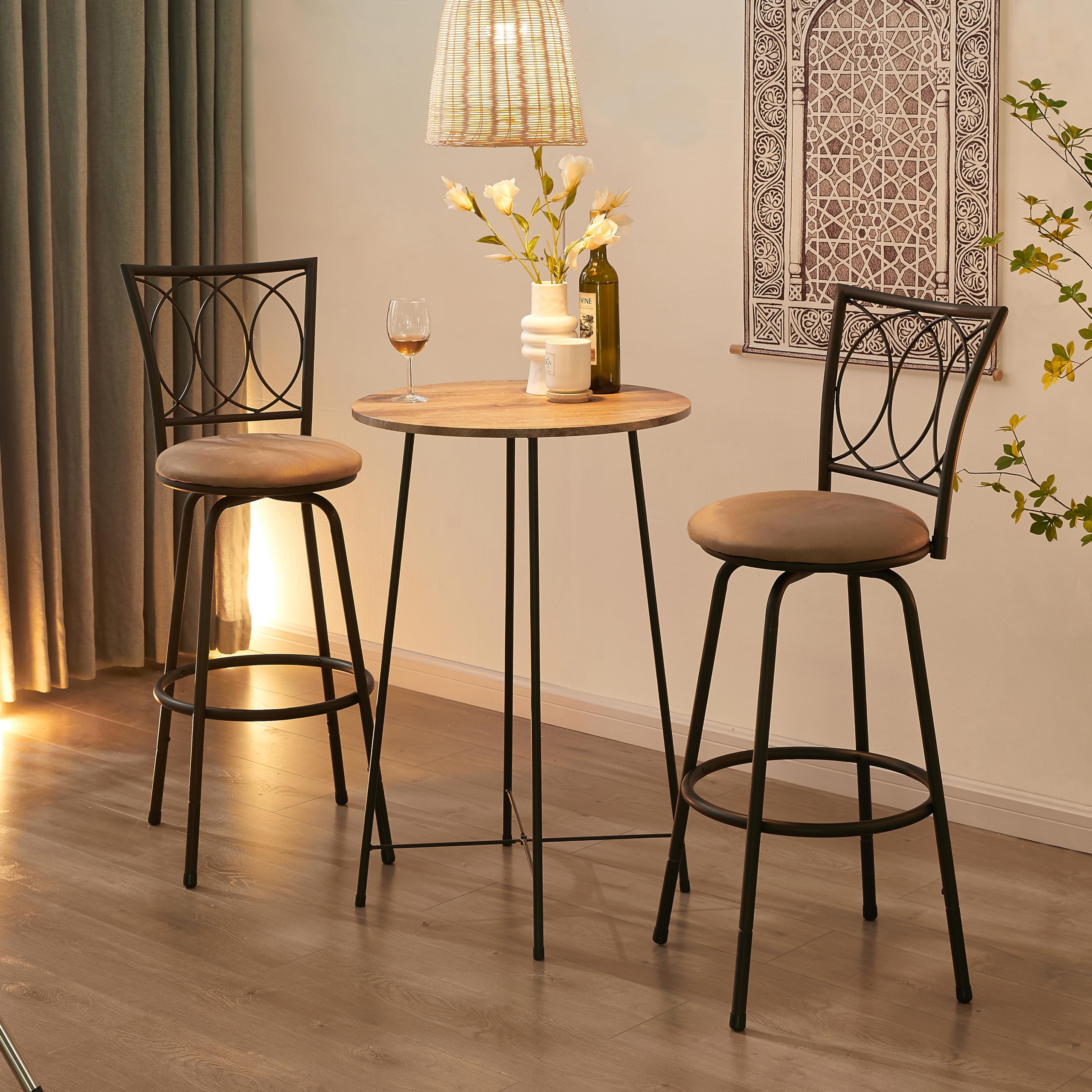 VECELO Adjustable Bar Stools with 360° Swivel Seat & Comfortable Round Cushions - Steel Bistro Pub Chairs for Kitchen Island, Breakfast Nook & Home Bar