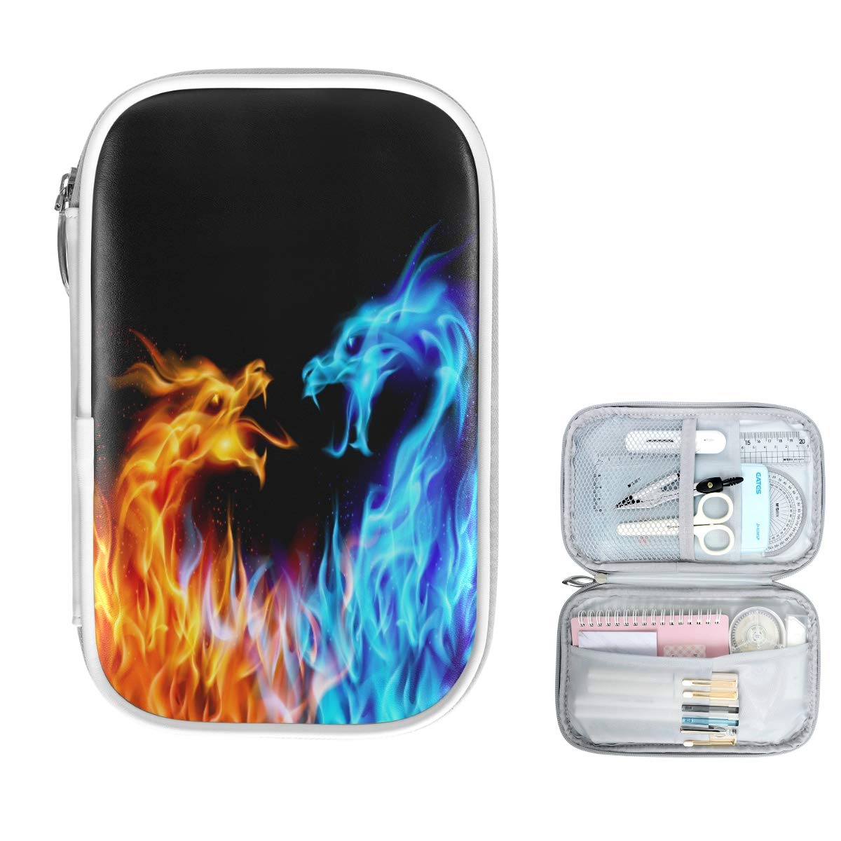 ZZKKO Fire Dragon Pencil Case - Waterproof Zipper Pouch for School & Office Supplies