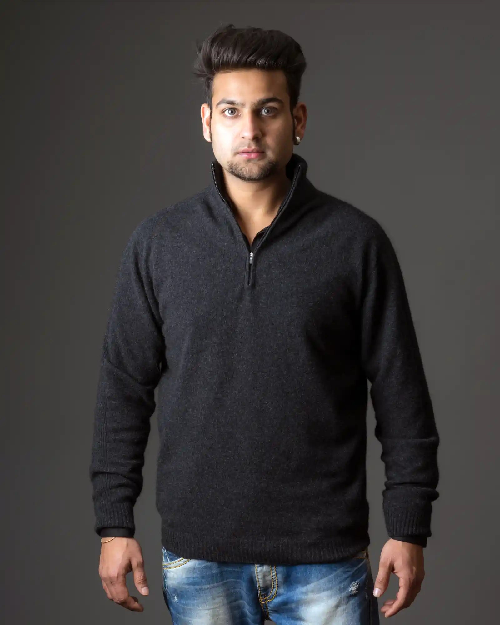 Charcoal Lightweight Half Zip Merino Wool Sweater for Men - NB336 | Warm & Breathable Winter Pullover for Hiking, Travel & Casual Wear