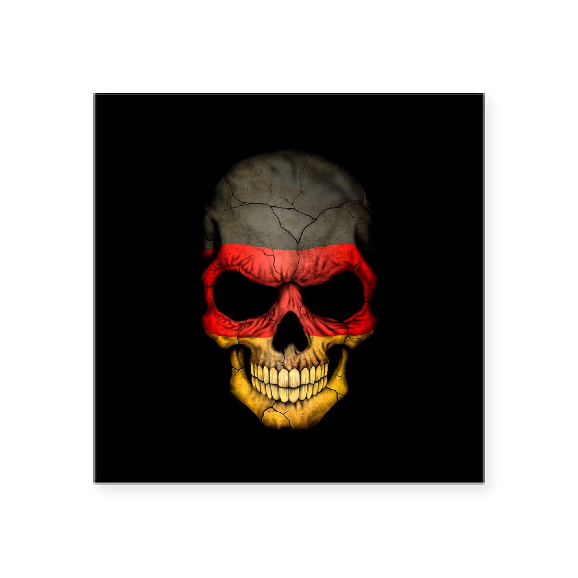 German Flag Skull Black Bumper Sticker - Durable Car Decal for Windows, Laptops & Motorcycles - Patriotic German Pride Accessory