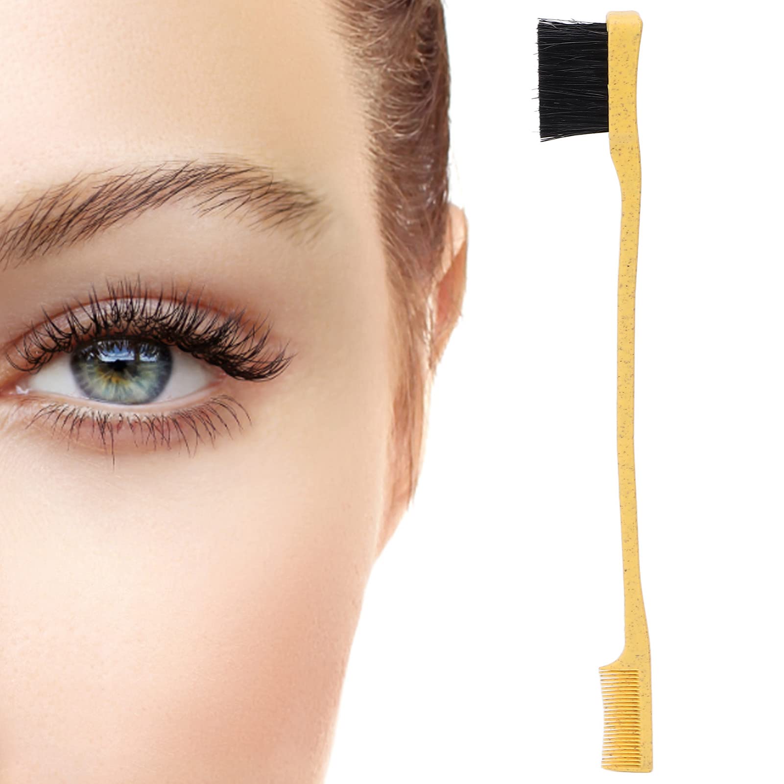 Eyebrow Brush & Eyelash Comb - Double Head Makeup Brush with Wheat Straw Handle, Beauty Tools for Eyebrow Grooming & Eyelash Styling (Yellow) - Perfect for Home Makeup, Travel & Professional Salon Use