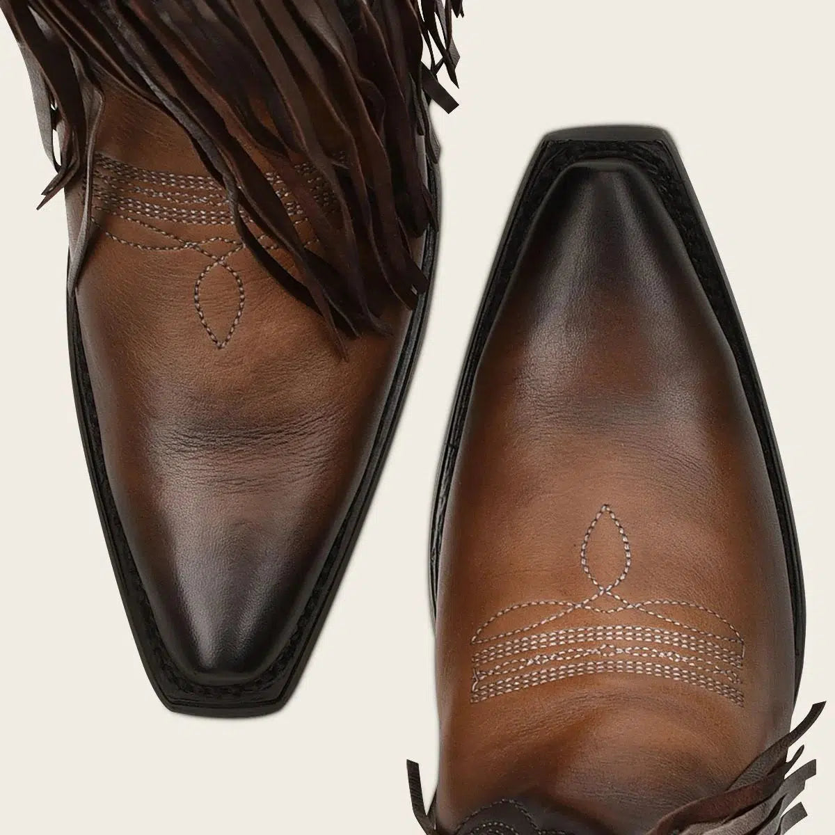 1GAXRS Women's Western Cowgirl Fringed Leather Boots - Brown Distressed Genuine Leather Riding Boots for Country Line Dancing & Rodeo Events