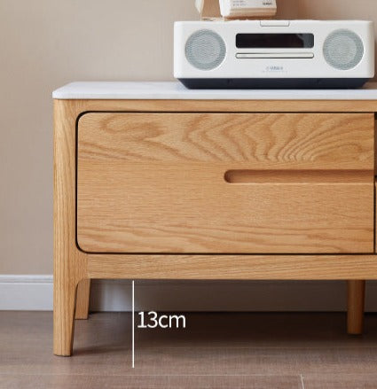 Solid Oak Wood TV Stand with Slate Top - Modern Entertainment Center for Living Room, Bedroom & Home Theater