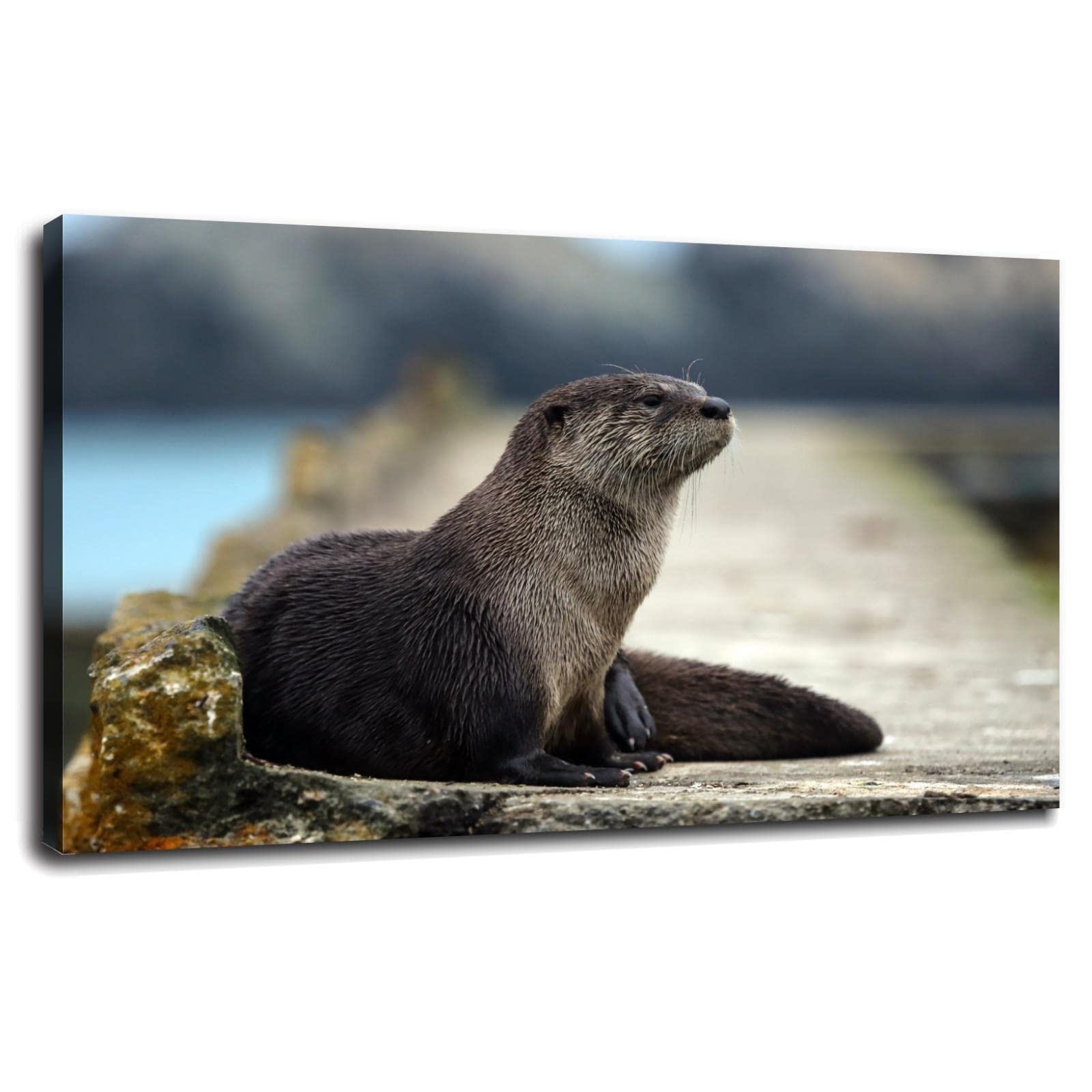 Otter Prints Canvas Wall Art - Wildlife Photography Poster Decor for Living Room, Office, Bedroom & Kids Room - Framed 36x20 Inches - Modern Home & Office Decor