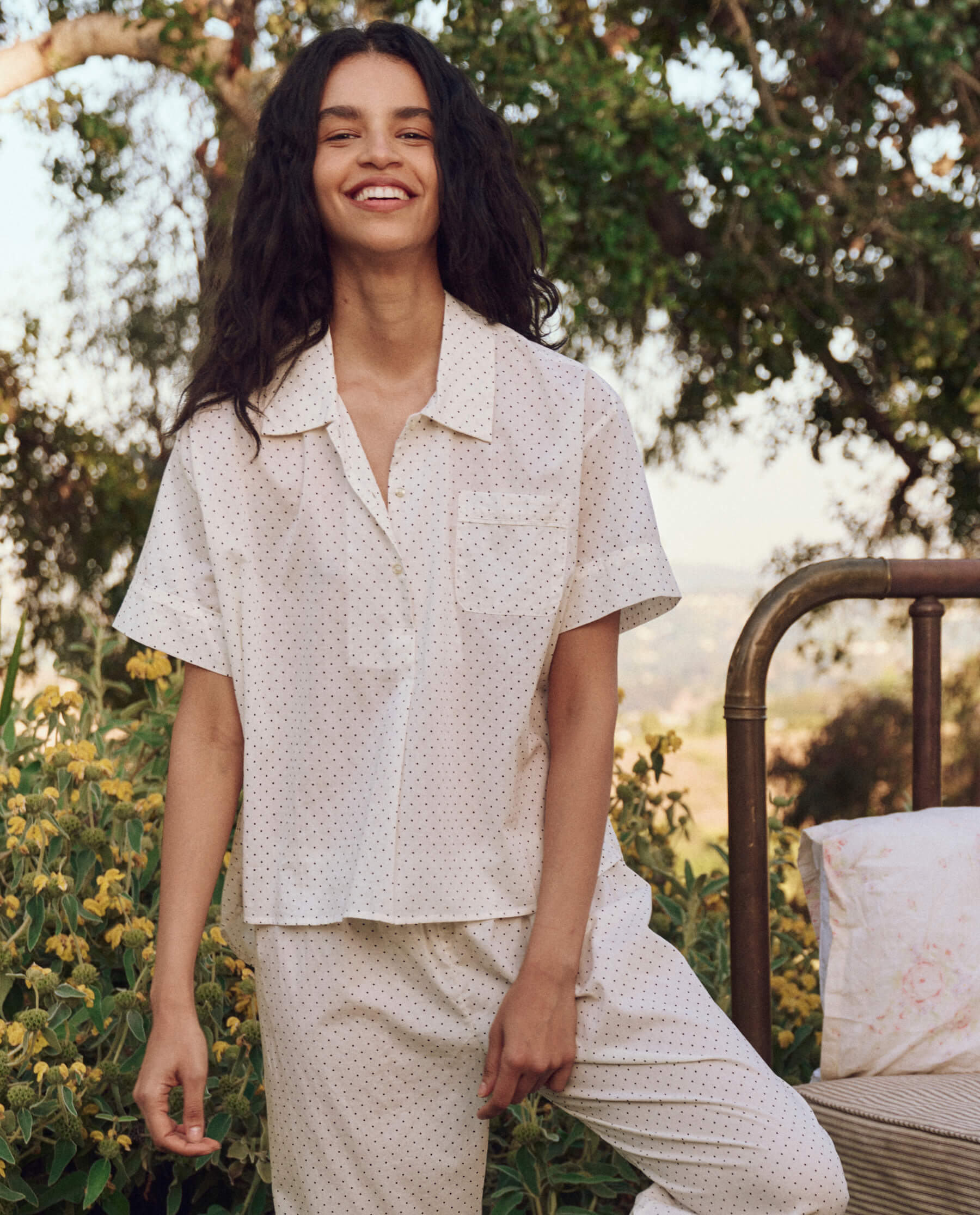Mini Cream Polka Dot Short Sleeve Pajama Shirt for Women - Soft & Comfortable Sleepwear for Nighttime Relaxation