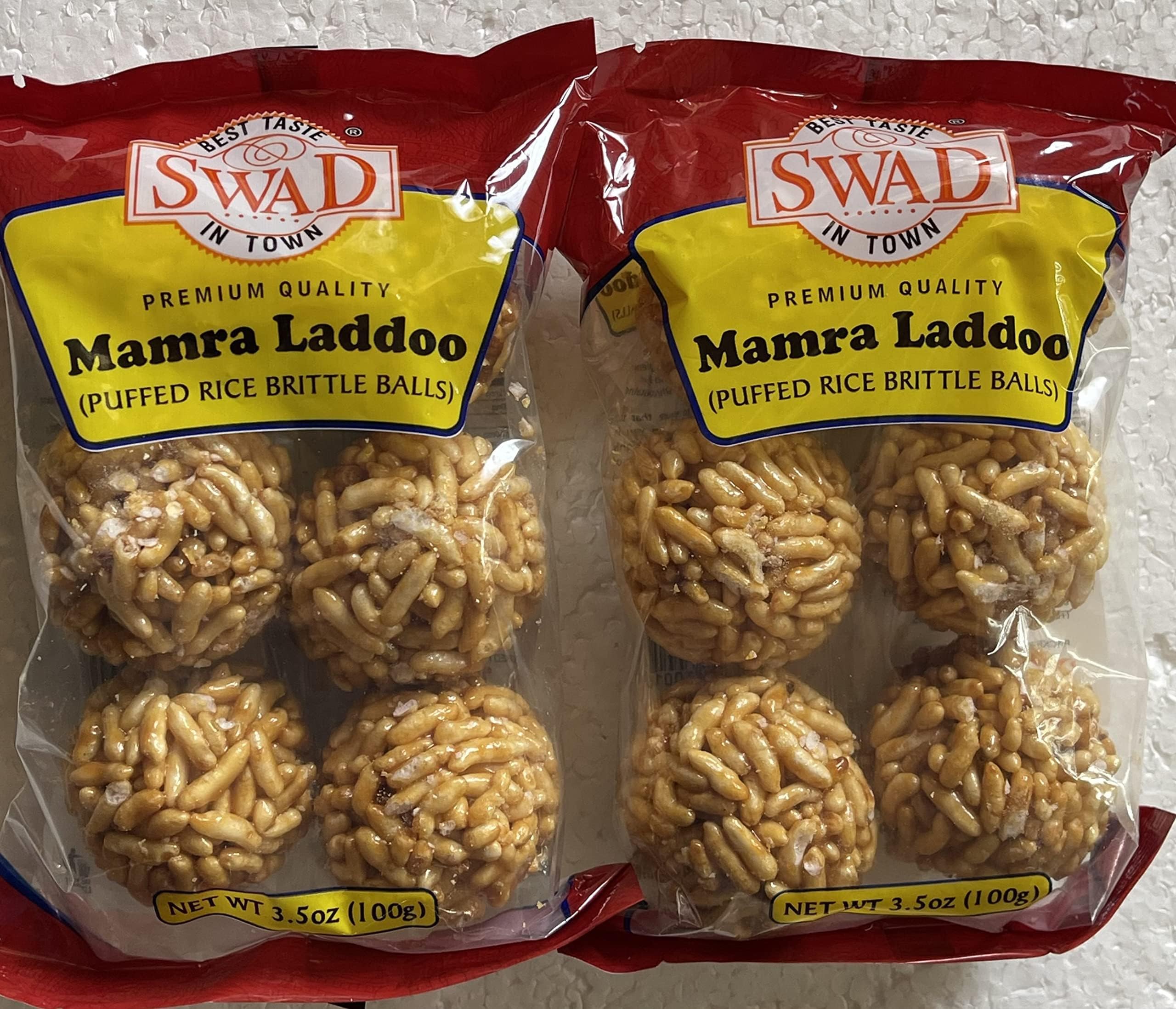 Swad Mamra Laddoo - Traditional Indian Puffed Rice Brittle Balls - 100g (Pack of 2) - Perfect for Festivals, Gifts & Healthy Snacking