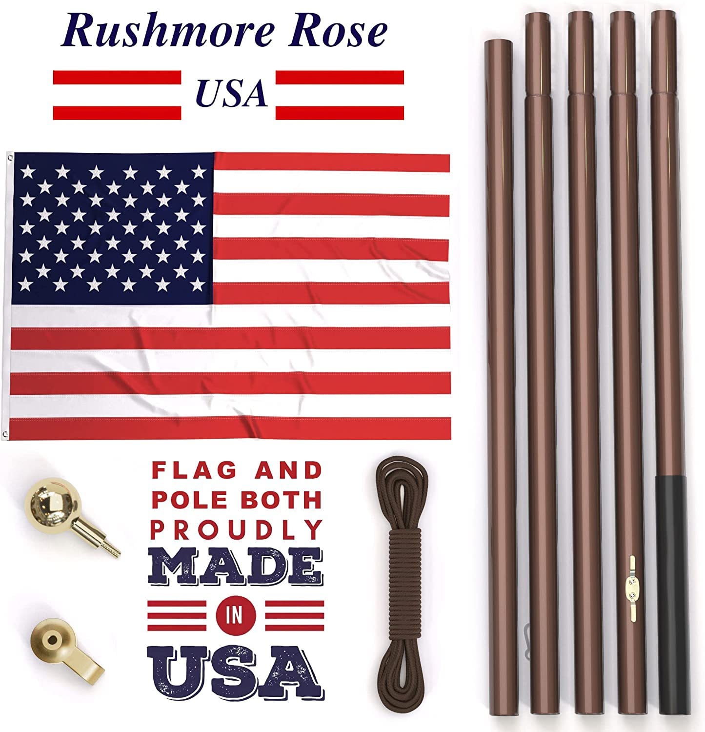 18FT Heavy Duty US Steel Flag Pole Kit for Outdoors - All American Inground Flagpole with 4x6 Embroidered Flag - Perfect for Residential House Porch, Commercial Buildings & Patriotic Events - Made in USA