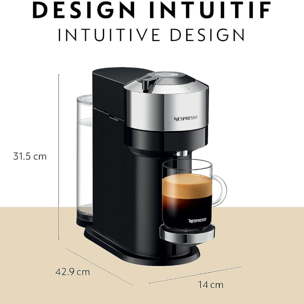 Original Coffee Maker NESPRESSO Vertuo Next Chrome ENV120 - Perfect for Home, Office & Gifting - Brews Espresso & Coffee with One-Touch Convenience