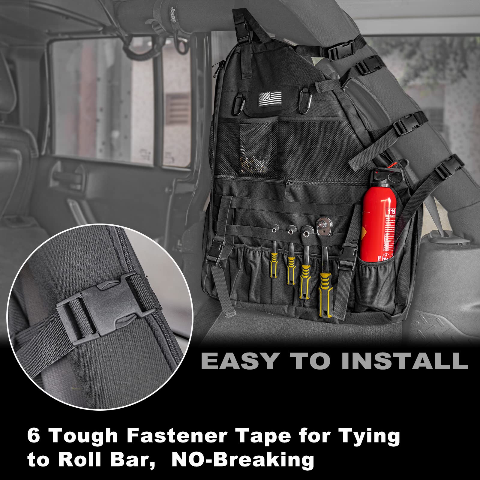 Heavy Duty Roll Bar Storage Bag for 1997-2024 Jeep Wrangler JK TJ LJ & Unlimited JL 4-Door - Multi-Pocket Trunk Organizer & Cargo Cage Saddlebag Tool Kit (2 Pack) - Perfect for Off-Road Adventures, Camping Gear Storage & Jeep Accessories Organization