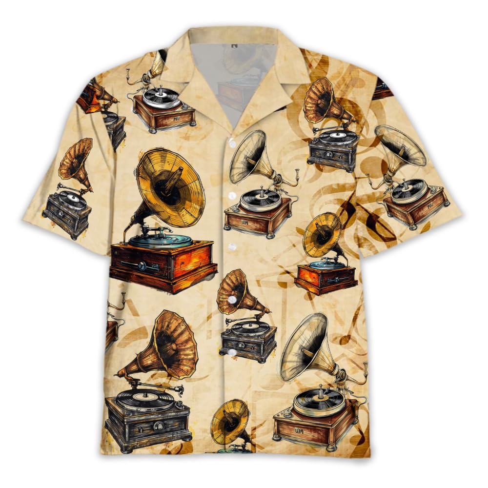 Men's Tropical Hawaiian Shirts - Short Sleeve Button Down Aloha Shirts with America Music Print | Beach Party, Summer Vacation & Casual Wear