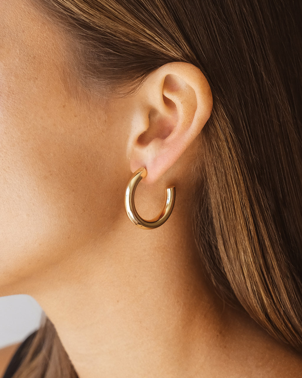Rory Polished Tube Hoop Earrings for Women - 14K Gold Plated Stainless Steel Minimalist Dangle Earrings - Perfect for Everyday Wear, Office, Party & Gift Giving
