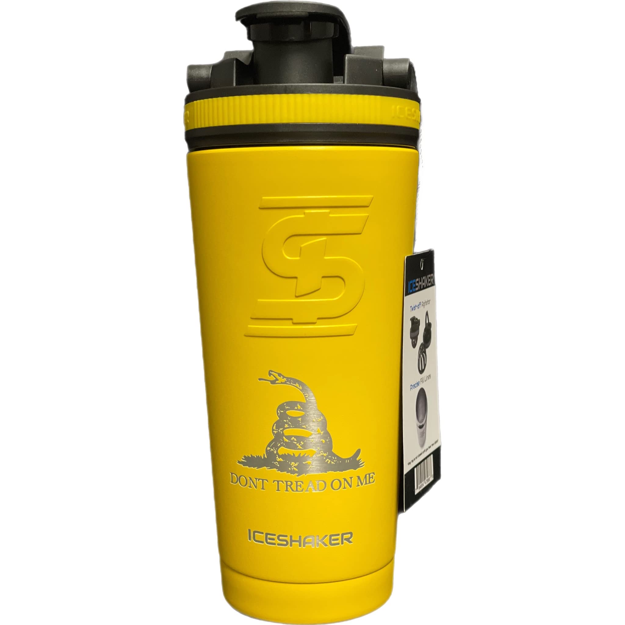 Don't Tread On Me Insulated Shaker Bottle 26oz - Double Wall Stainless Steel Ice Shaker Cup for Protein Drinks & Workouts | Gadsden Yellow Edition | Perfect for Gym, Fitness & Outdoor Activities