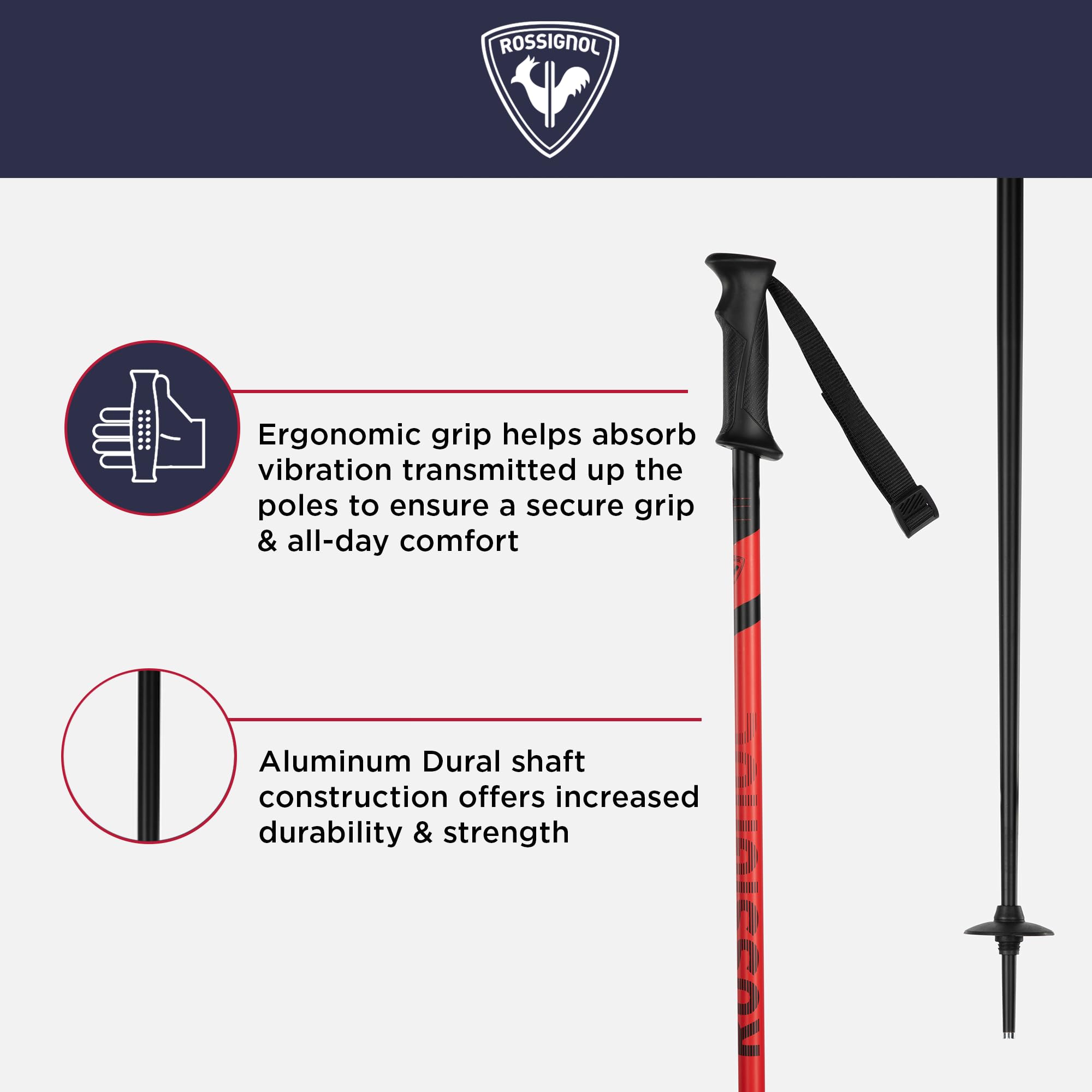 Rossignol Tactic Alpine Ski Poles - Lightweight Carbon Fiber Downhill Ski Poles for Men & Women - Perfect for All-Mountain, Freeride and Backcountry Skiing