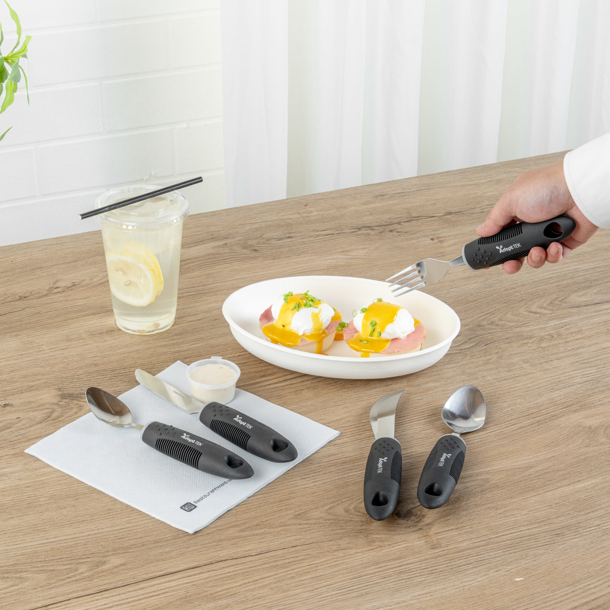 Adapt Tek Black Stainless Steel 5-Piece Adaptive Utensil Set - Lightweight, Non-Slip Grip, Ergonomic Design for Easy Eating - Perfect for Seniors, Arthritis & Hand Mobility Challenges (1 Count Box)