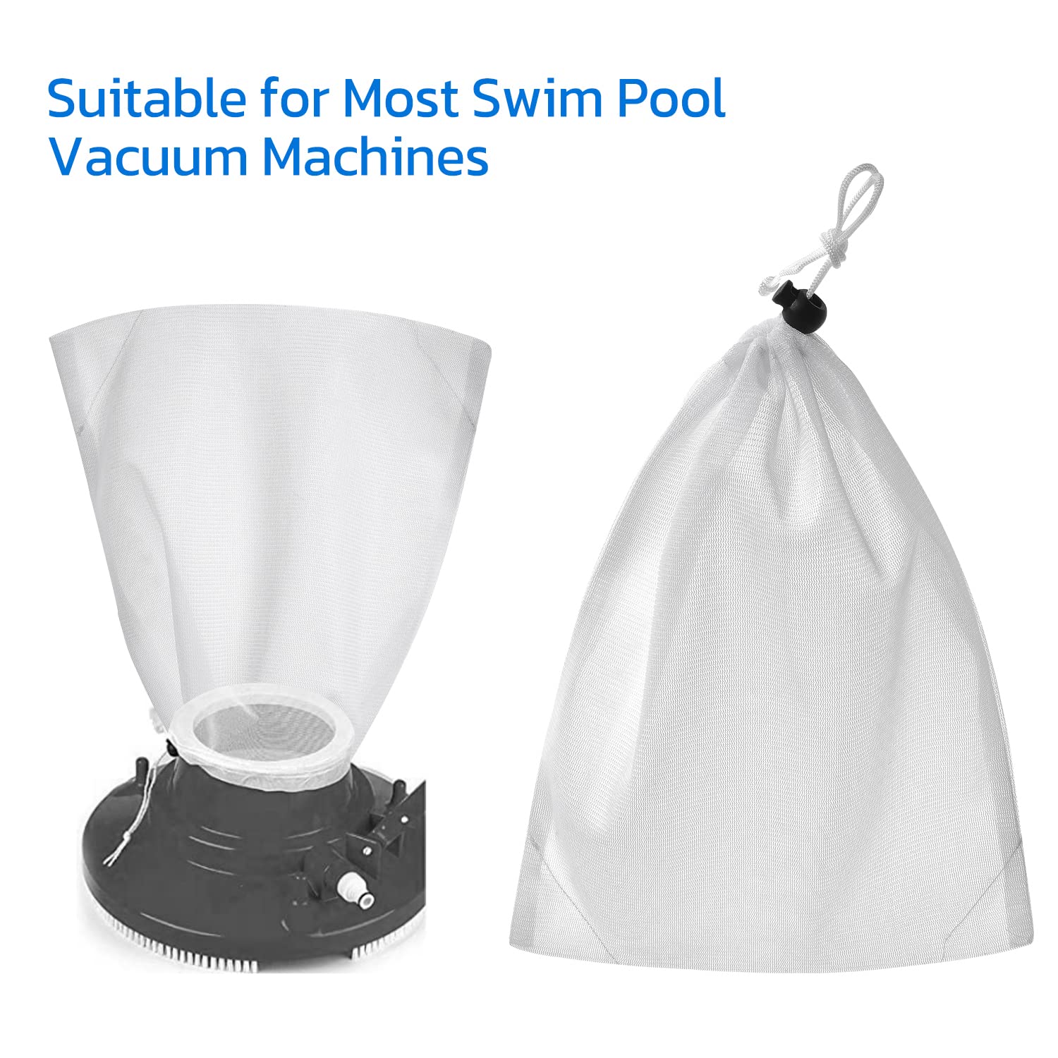 Pool Cleaner Vacuum Replacement Bag - Durable Nylon Fine Mesh Net with Pull & Lock for Leaf Catcher, Bagger, Vacuum, Gulper - 11.8