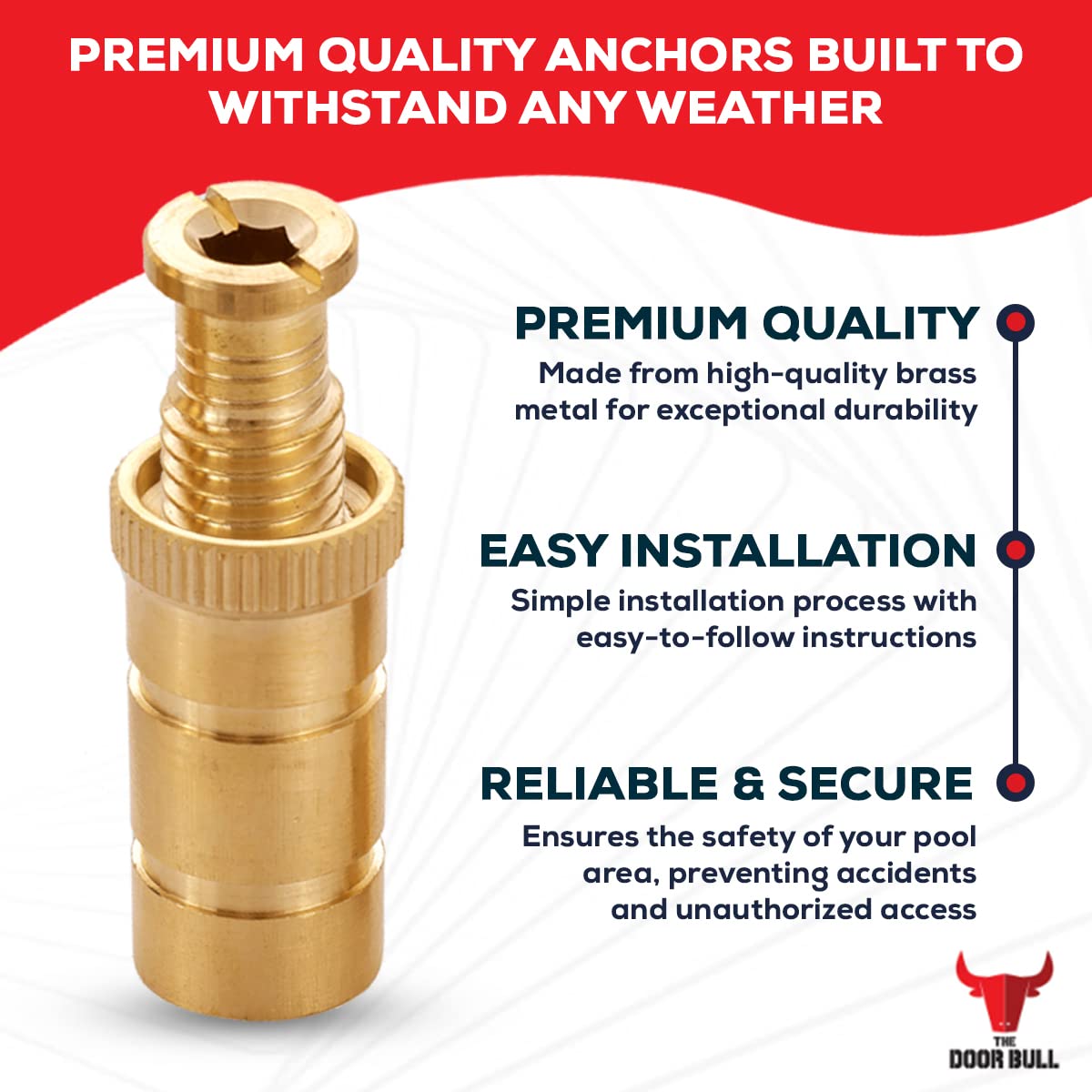 Brass Pool Cover Anchors for Concrete & Pavers Deck - Universal 3/4