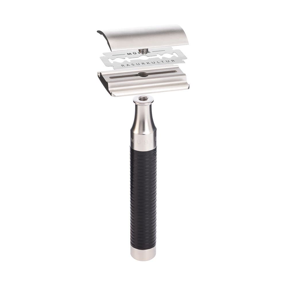 MÜHLE Rocca Stainless Steel Black Safety Razor for Men - Premium Double Edge Razor with Ergonomic Handle - Perfect for Wet Shaving & Travel Grooming Kit