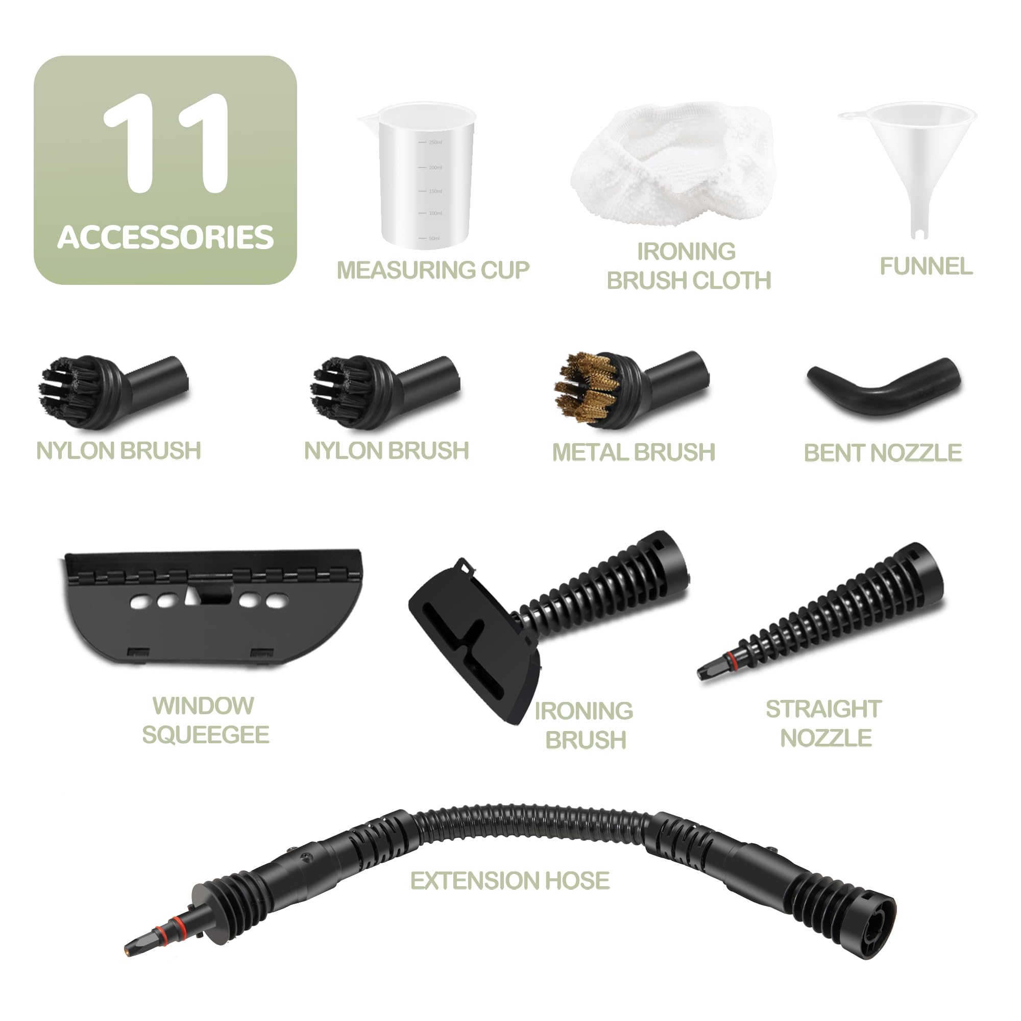 **Spurgehom Handheld Steam Cleaner – Portable Steamer with Large Water Tank, 11-Piece Accessory Kit for Floors, Cars, Carpets, Upholstery, Couches, Tiles & Windows – Green | Perfect for Home, Auto & Office Deep Cleaning**