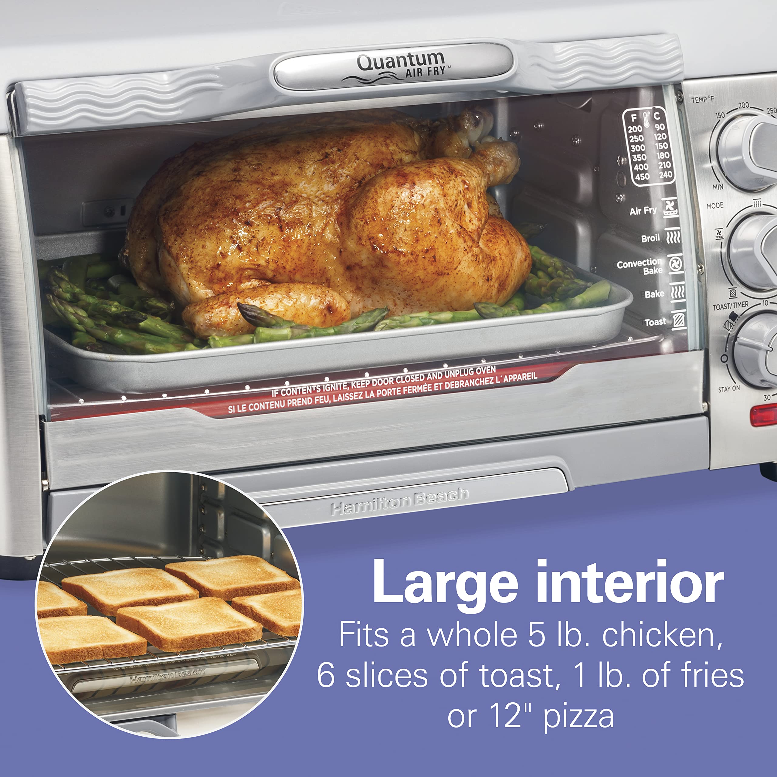 Hamilton Beach Quantum Toaster Oven Air Fryer Combo - Large Capacity 6-Slice Toaster Oven with 12