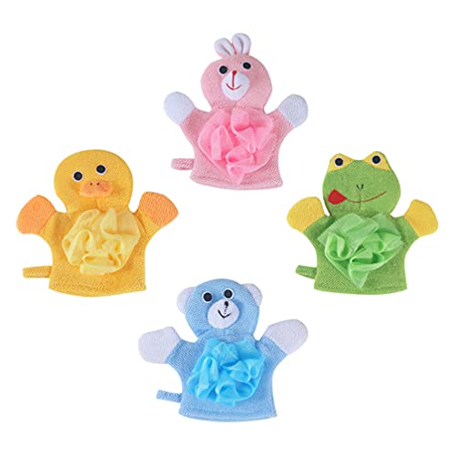 Beaupretty Natural Loofah Sponge - 4pcs Cartoon Animal Hand Puppet Bath Wash Mitts for Kids & Adults | Soft Terry Cloth Exfoliating Towel for Shower, Body Scrub & Gentle Skin Care | Perfect for Children's Bath Time & Family Spa Days