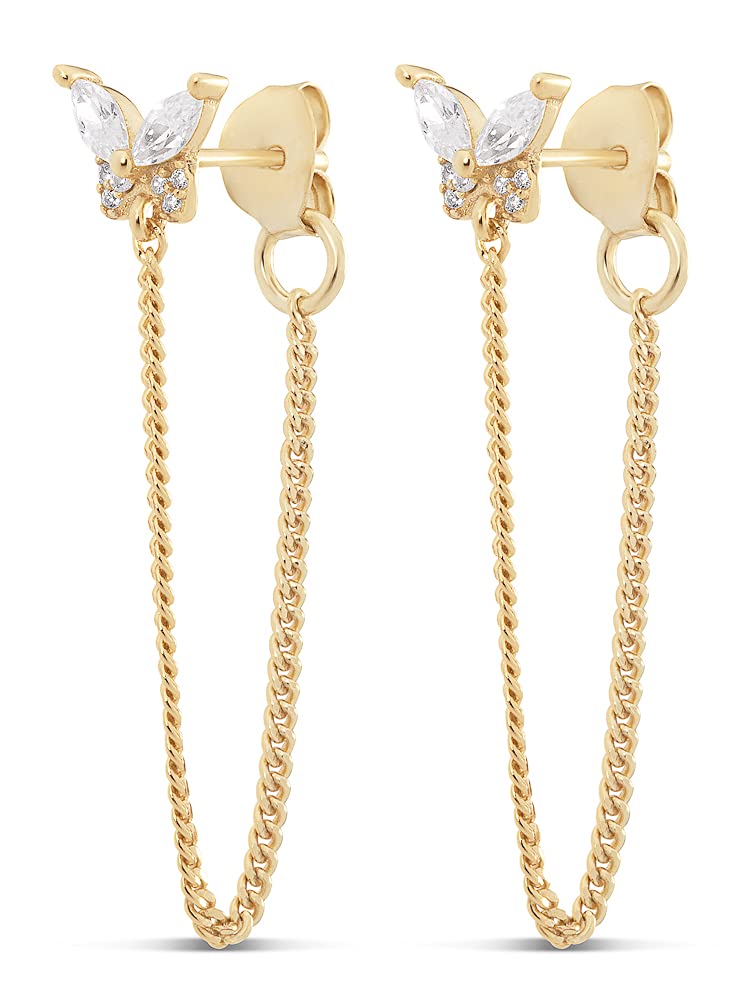 14K Gold Butterfly Earrings for Women - Trendy Silver & Gold Chain Earrings | Comfortable & Cute Aesthetic Jewelry for Everyday Wear, Date Night & Special Occasions
