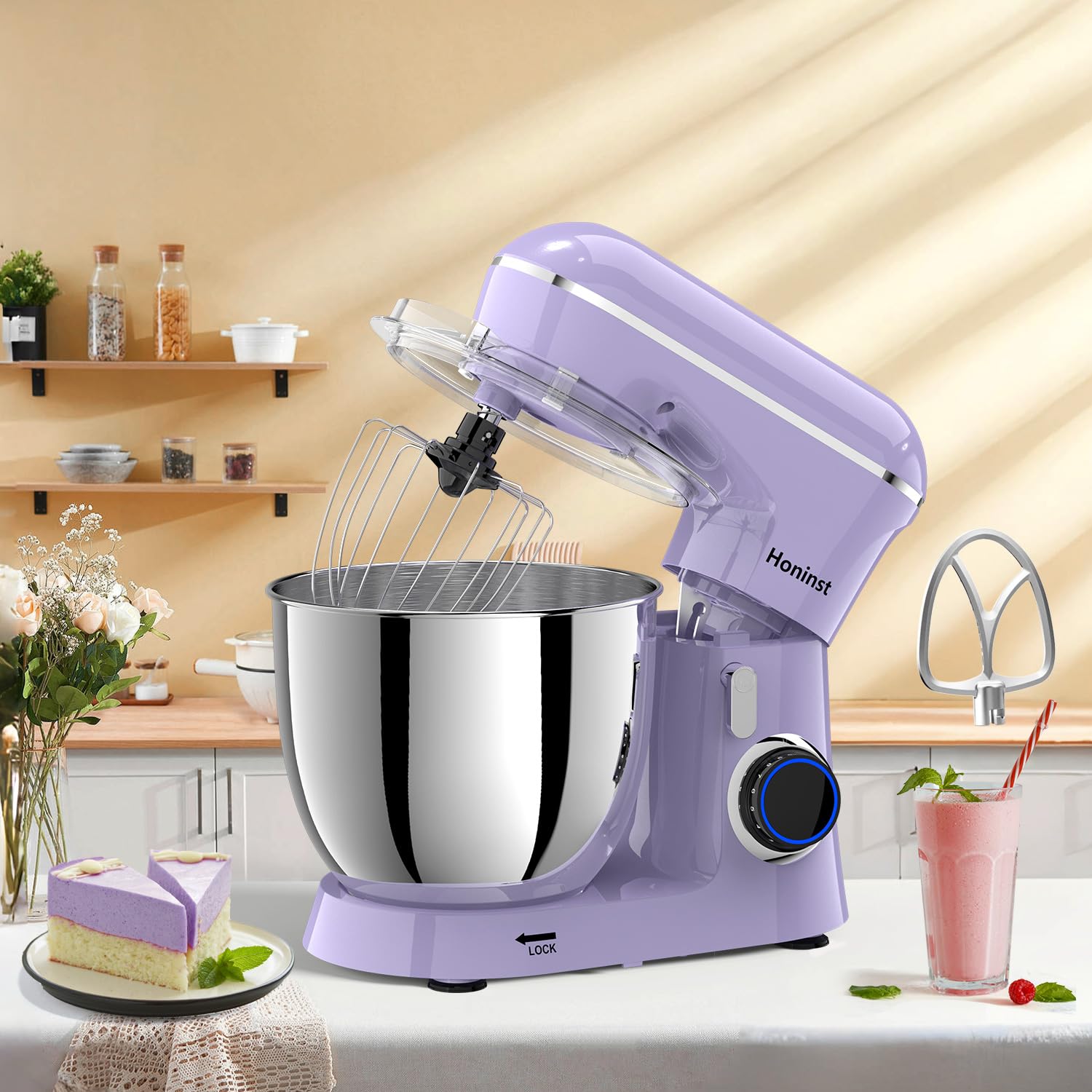 6.5QT 10-Speed Tilt-Head Stand Mixer - 3-in-1 Electric Kitchen Mixer with Stainless Steel Bowl, Dough Hook, Whisk & Beater - Perfect for Baking Cakes, Cookies, Bread & More - Purple Countertop Mixer for Home Bakers & Cooking Enthusiasts