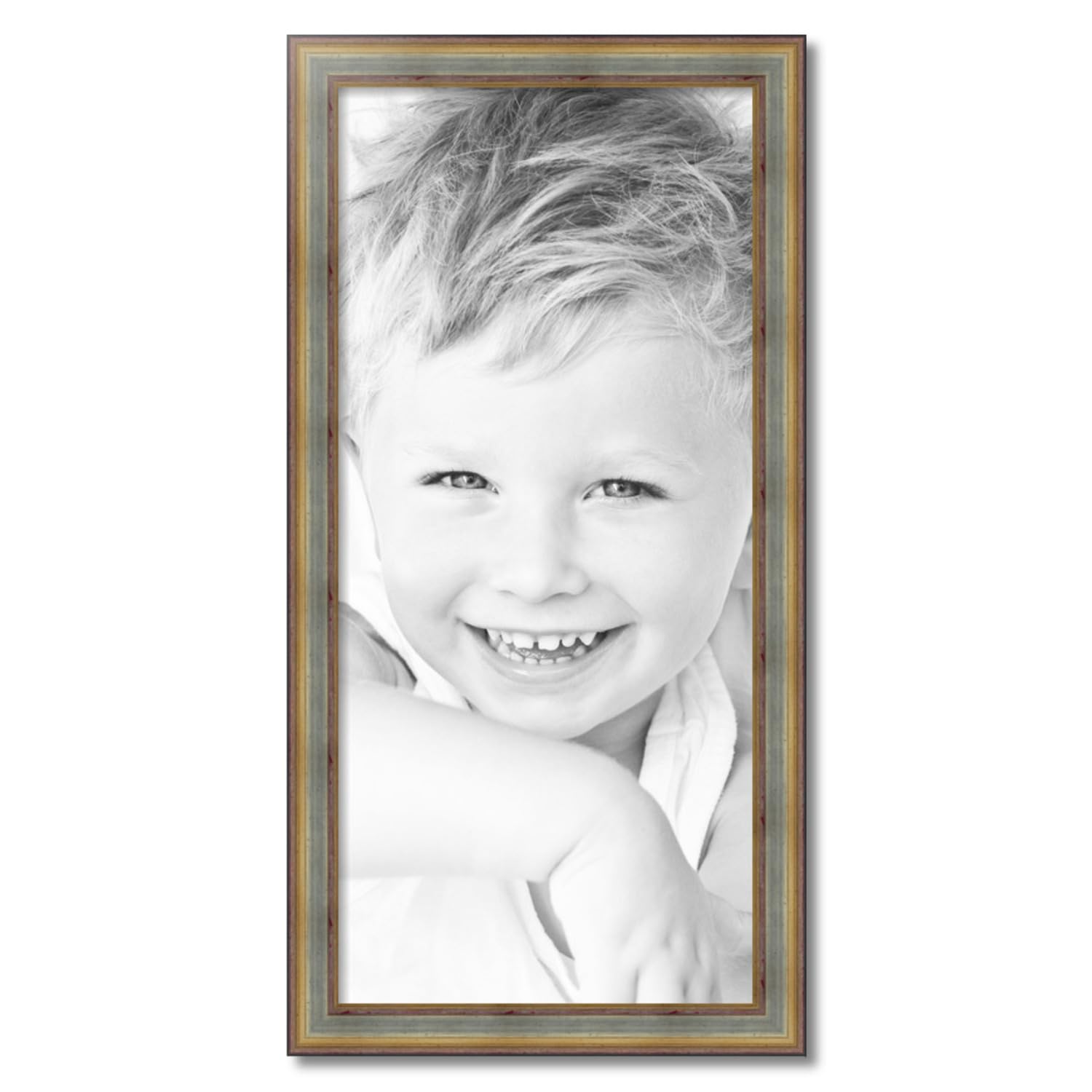 ArtToFrames 17x37 Inch Silver Picture Frame with Gold Accents - 2.13 Inch Custom Wood Poster Frame for Wall Art, Photos & Decor - Includes Economy Acrylic - Perfect for Living Room, Bedroom & Office Display