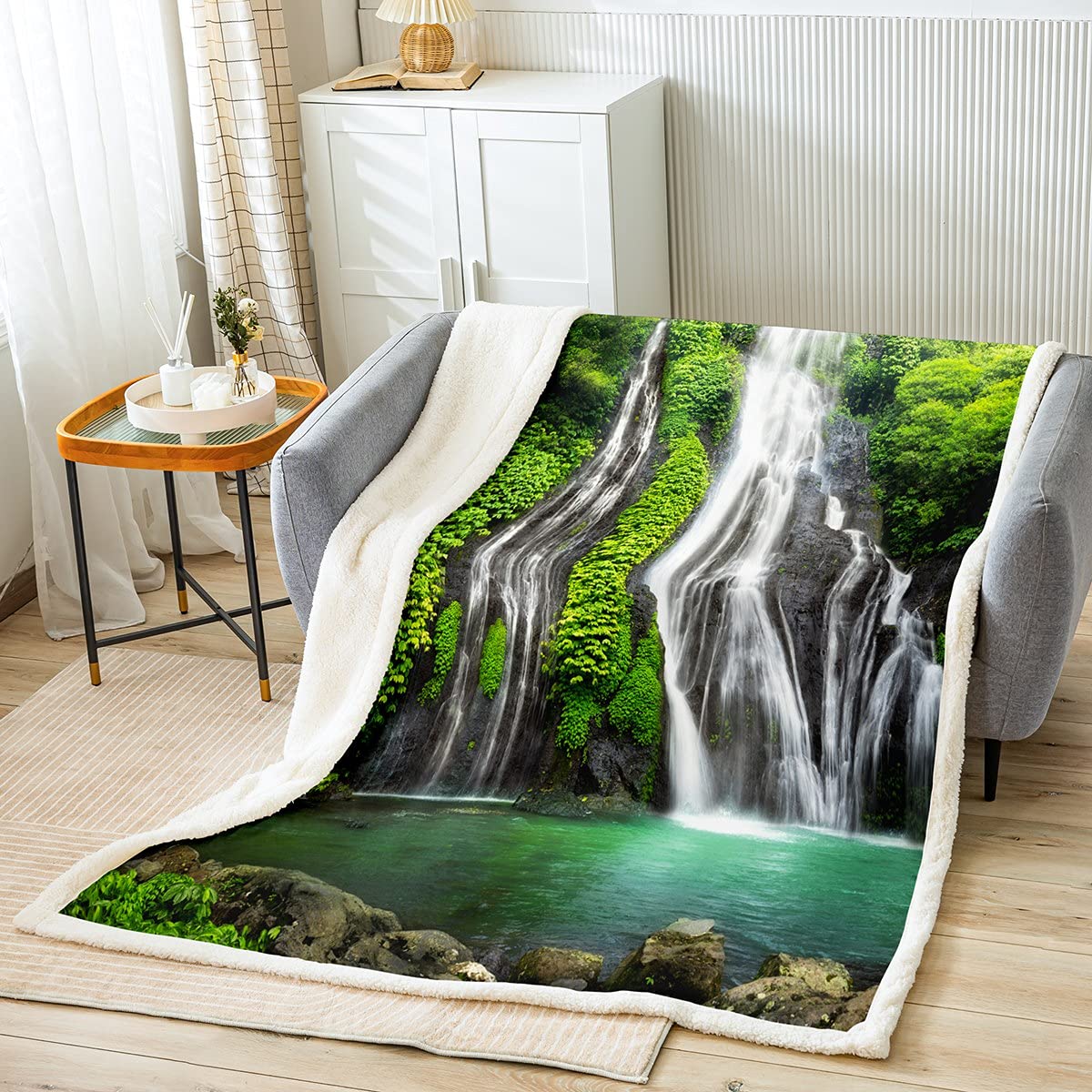 Kids Flannel Throw Blanket 60x80 Inches - Soft Plush Mountain Lake Waterfall Landscape Pattern Blanket for Boys & Girls, Twin Size Cozy Bedroom Decor | Perfect for Camping, Picnics & Home Snuggling