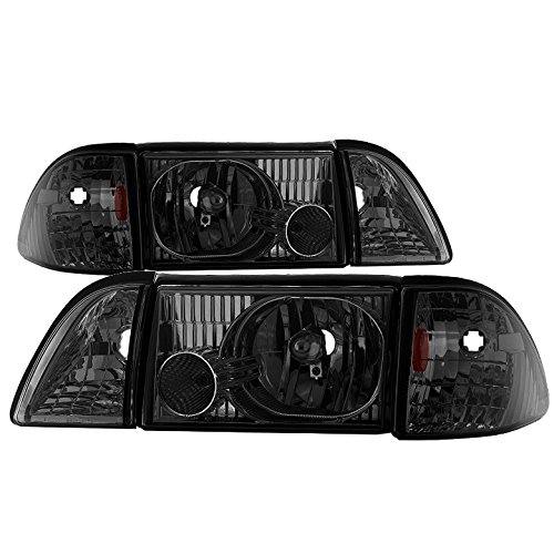 Jdragon Smoke Tinted Headlights & Corner Lamps Compatible with Ford Mustang 1987-1993 GT LX SVT - Upgrade Lighting for Night Driving & Car Shows